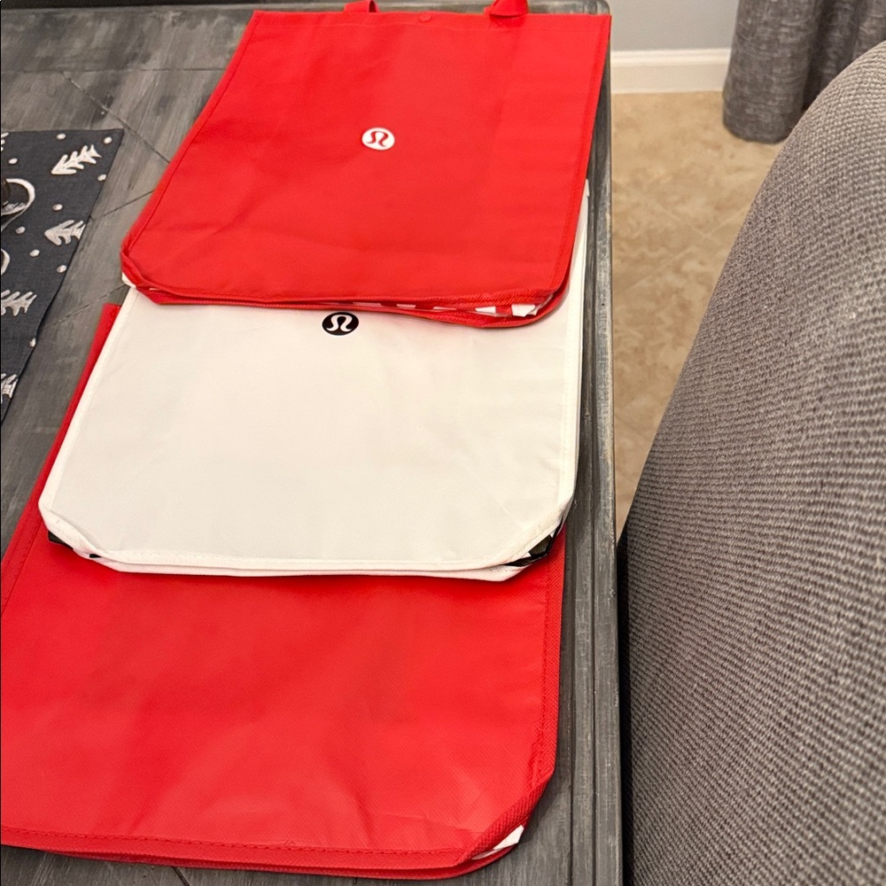 Set of 3 new large Lululemon white and red Tote Bags
